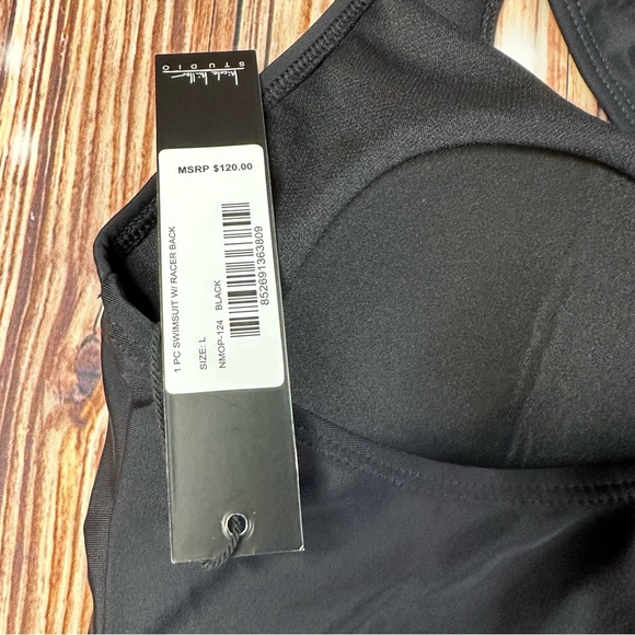 Nwt Nicole Miller Studio Swimsuit W/ Racer Back Black Size Large - Picture 7 of 13
